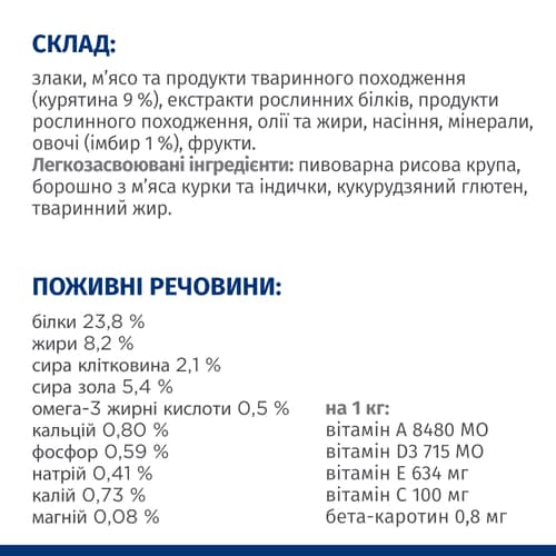 Сухий корм для собак i/d Low Fat зі зниженим вмістом жиру, нормалізація розладів травлення, з куркою Склад