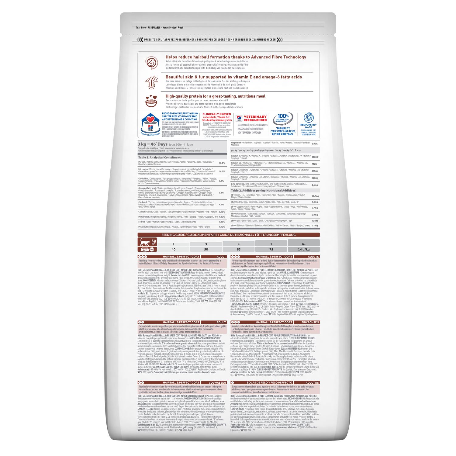 Сухий корм Hairball & Perfect Coat для дорослих котів, ідеальна шерсть і виведення грудочок шерсті, з куркою Зображення пакування